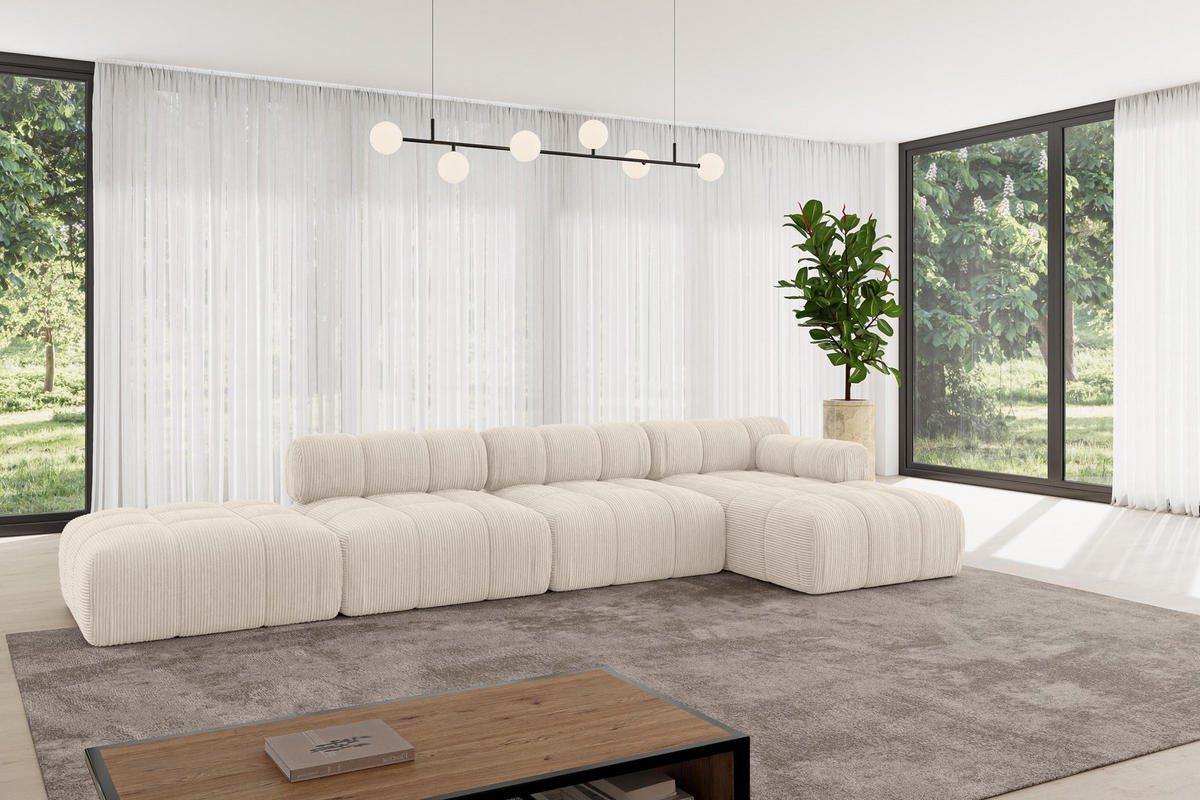 ECKSOFA modulares Sofa Lizur-L2 - 380x160x70 cm Beige Cord - Beige, Holzwerkstoff/Textil (380/160cm) - ALTDECOR