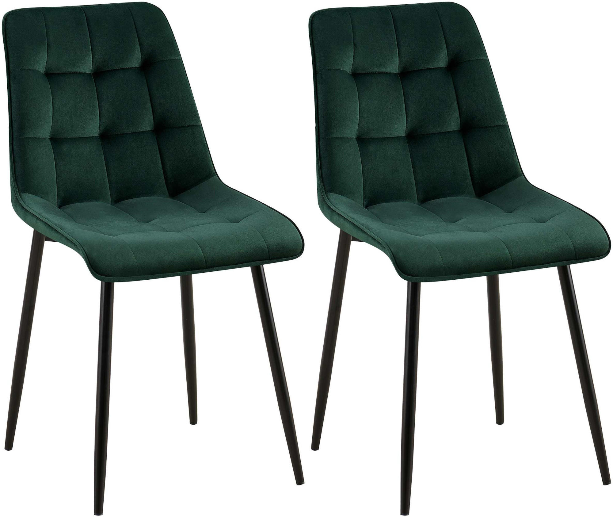 STUHL 2er Set Samt Grün - Schwarz/Grün, Textil/Metall (47/89/61cm) - CLP