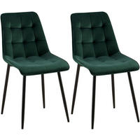 STUHL 2er Set Samt Grün - Schwarz/Grün, Textil/Metall (47/89/61cm) - CLP
