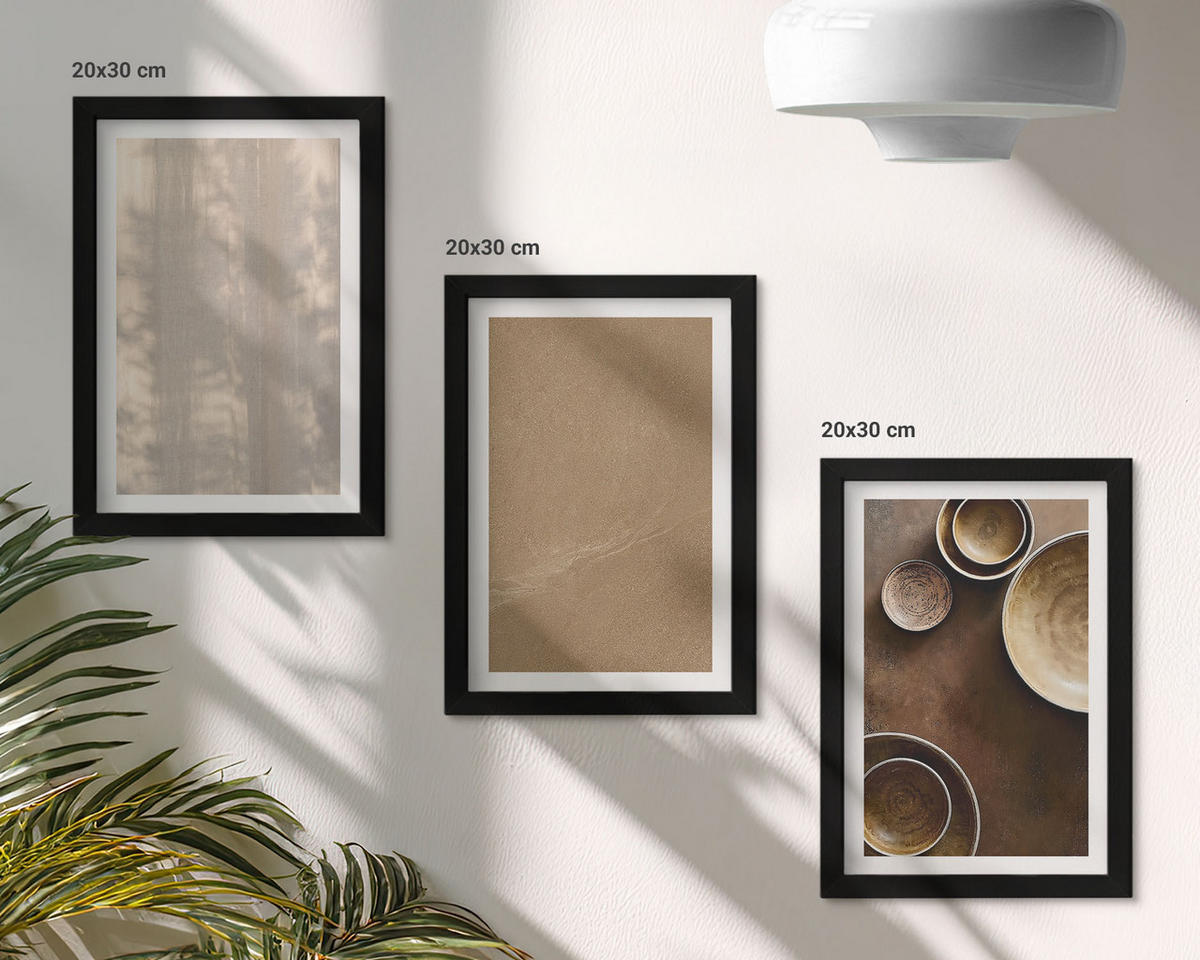 WANDBILDER 3er-Set - 20x30 cm Schwarzer Rahmen - Minimalistische Texturstrukturen - Schwarz, Kunststoff (20/30cm) - ArtPrintCave