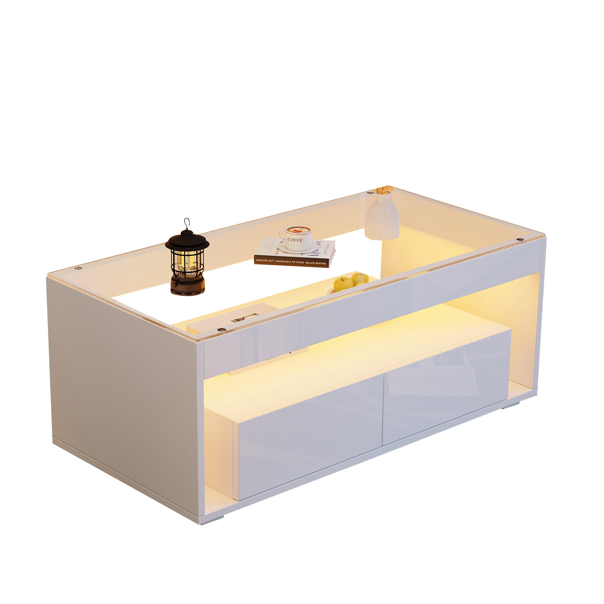 COUCHTISCH 100/50/40 cm mit LED-Beleuchtung in Hochglanzweiß - Weiß, Holzwerkstoff (100/50/40cm) - OKWISH