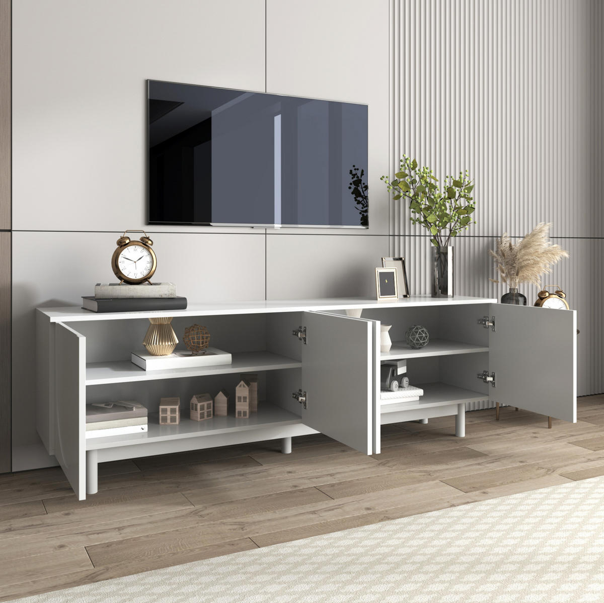 TV-ELEMENT mit 4 Türen 175 x 38 x 56 cm Weiß - Weiß, Holzwerkstoff (38/56/175cm) - Beauniv