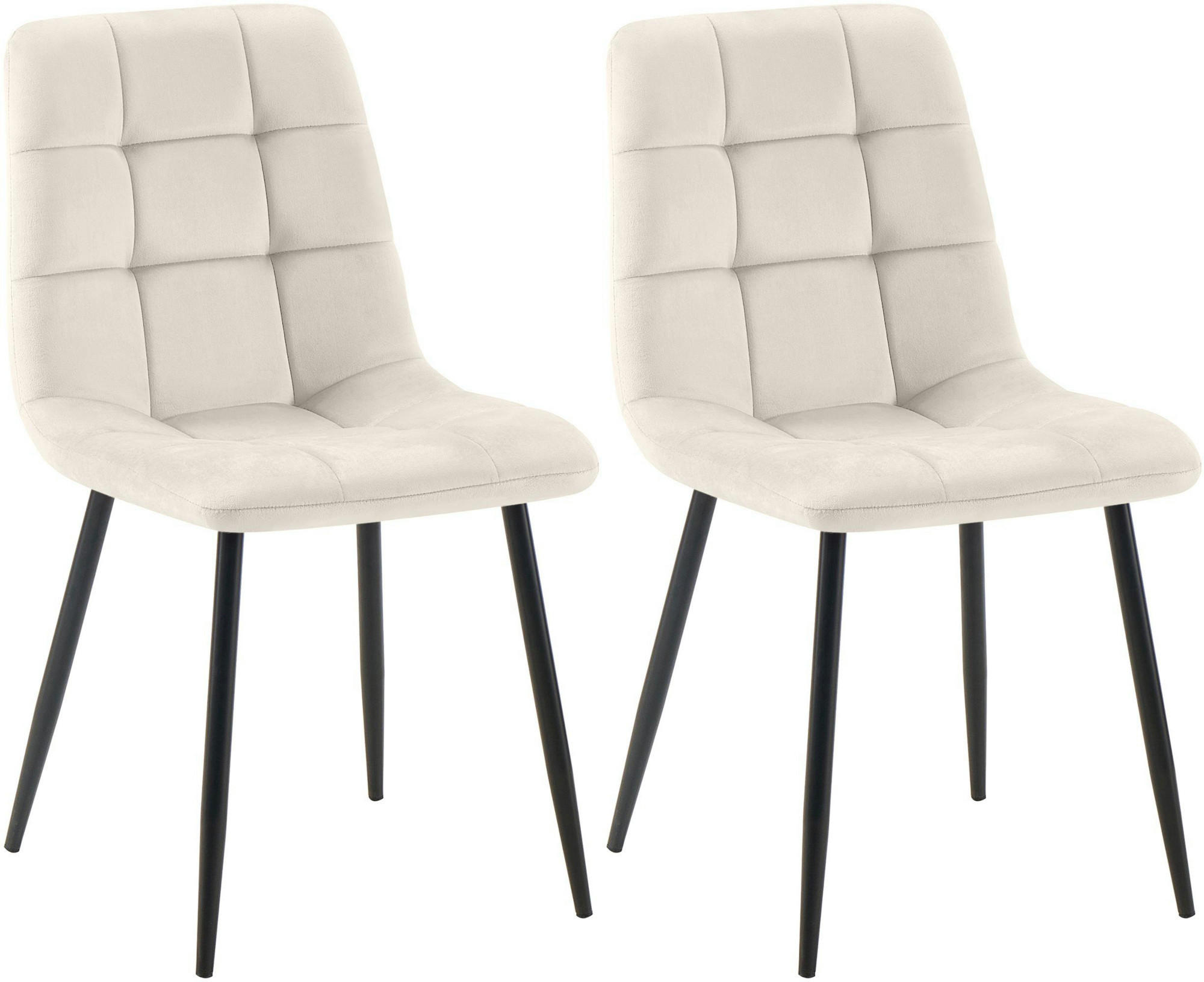 STUHL 2er Set Samt Cremeweiß - Schwarz/Weiß, Textil/Metall (45/84/55cm) - CLP