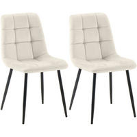 STUHL 2er Set Samt Cremeweiß - Schwarz/Weiß, Textil/Metall (45/84/55cm) - CLP