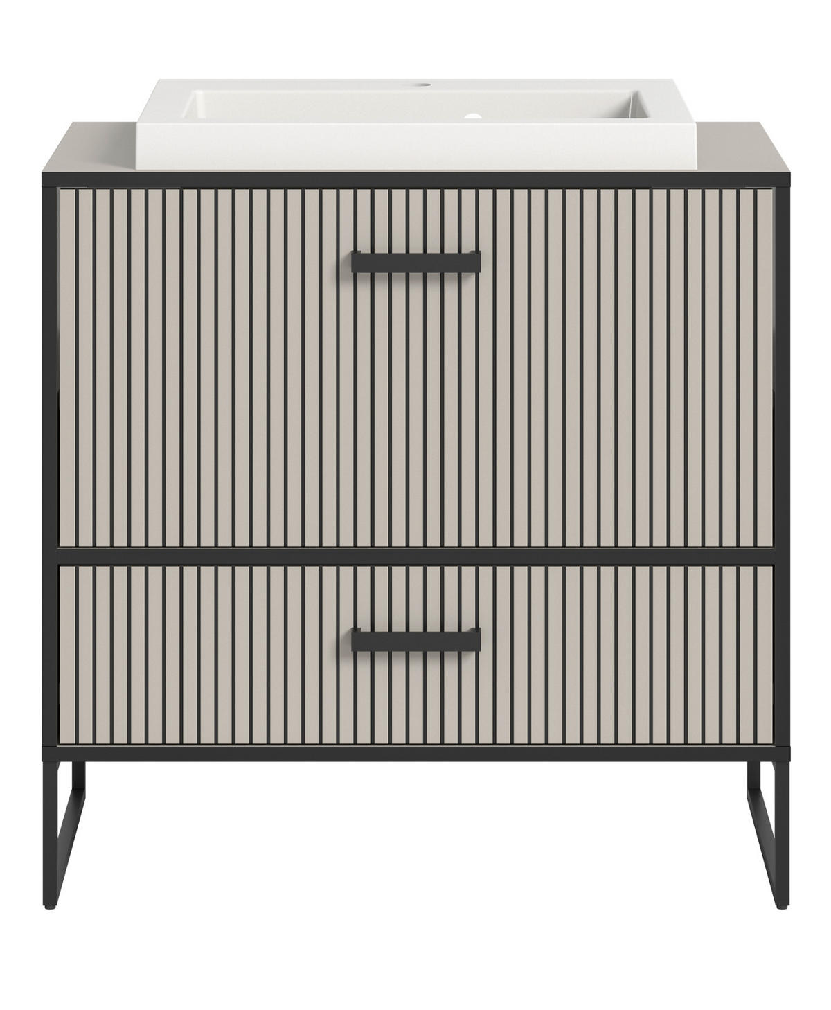 WASCHBECKENUNTERSCHRANK mit Waschbecken schwarz, sand 80 cm mit Soft-Close - Sandfarben/Schwarz, Keramik/Holzwerkstoff (80/84/48cm) - Inn.Furn