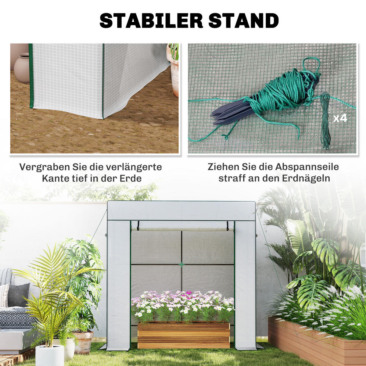 TOMATENGEWÄCHSHAUS Foliengewächshaus mit Rolltor Mesh-Fenster Schrägdach - Weiß, Kunststoff (77/197/196cm) - Outsunny