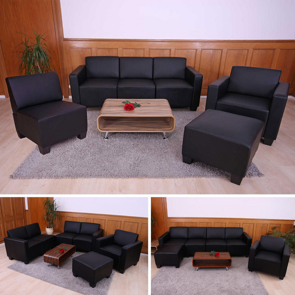 Thumbnail - MCW Couch-Garnitur, Schwarz, Textil, 193x76x72 cm, Wohnzimmer, Sofas & Couches, Sitzgarnituren