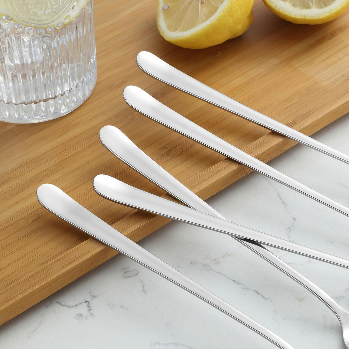 LONGDRINKLÖFFEL Set 24 Stück Edelstahl 19,7 cm spülmaschinenfest - Silberfarben, Metall