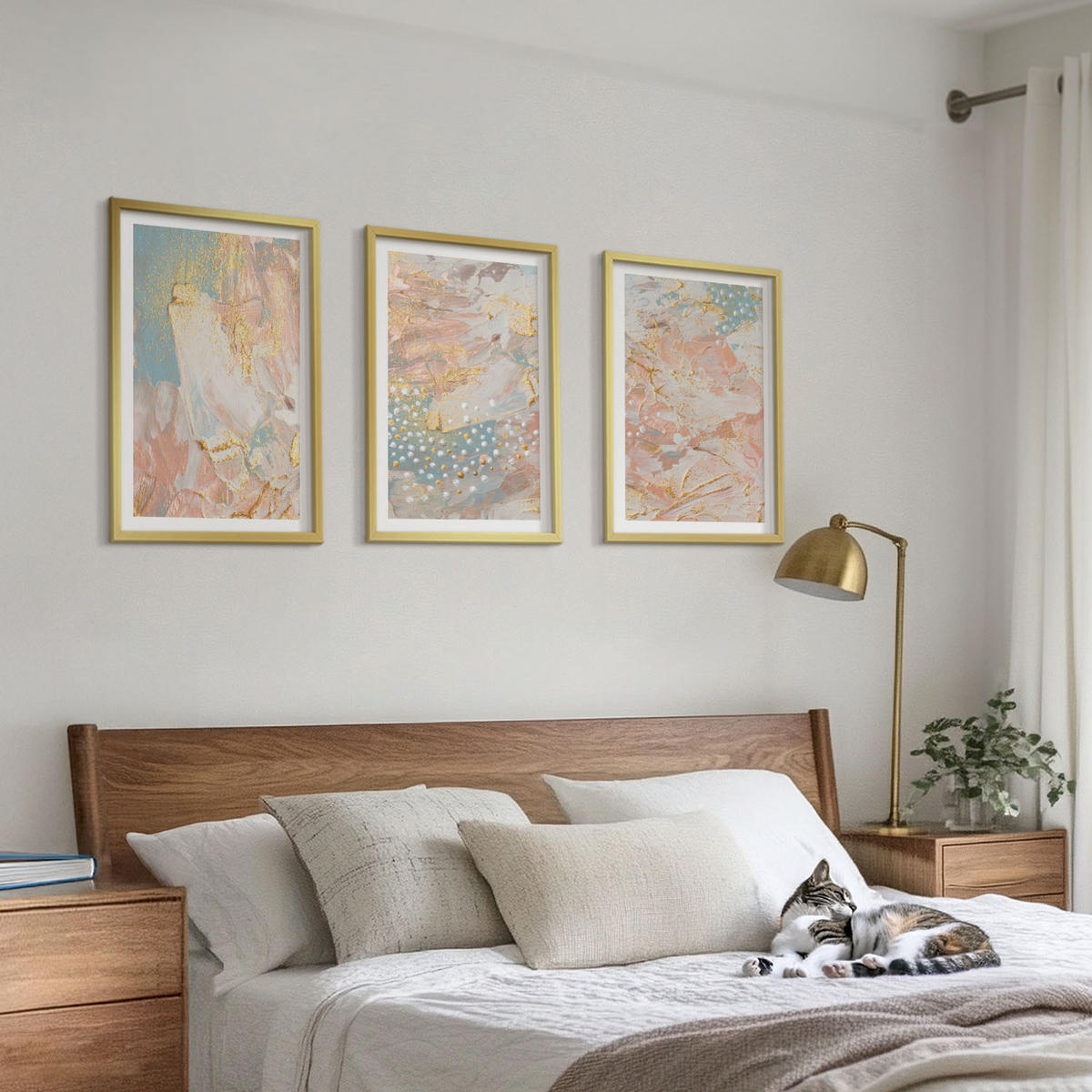 WANDBILDER 3er Set - 40x60 cm Goldrahmen - Abstrakte Pastellmuster - Goldfarben, Kunststoff (40/60cm) - ArtPrintCave