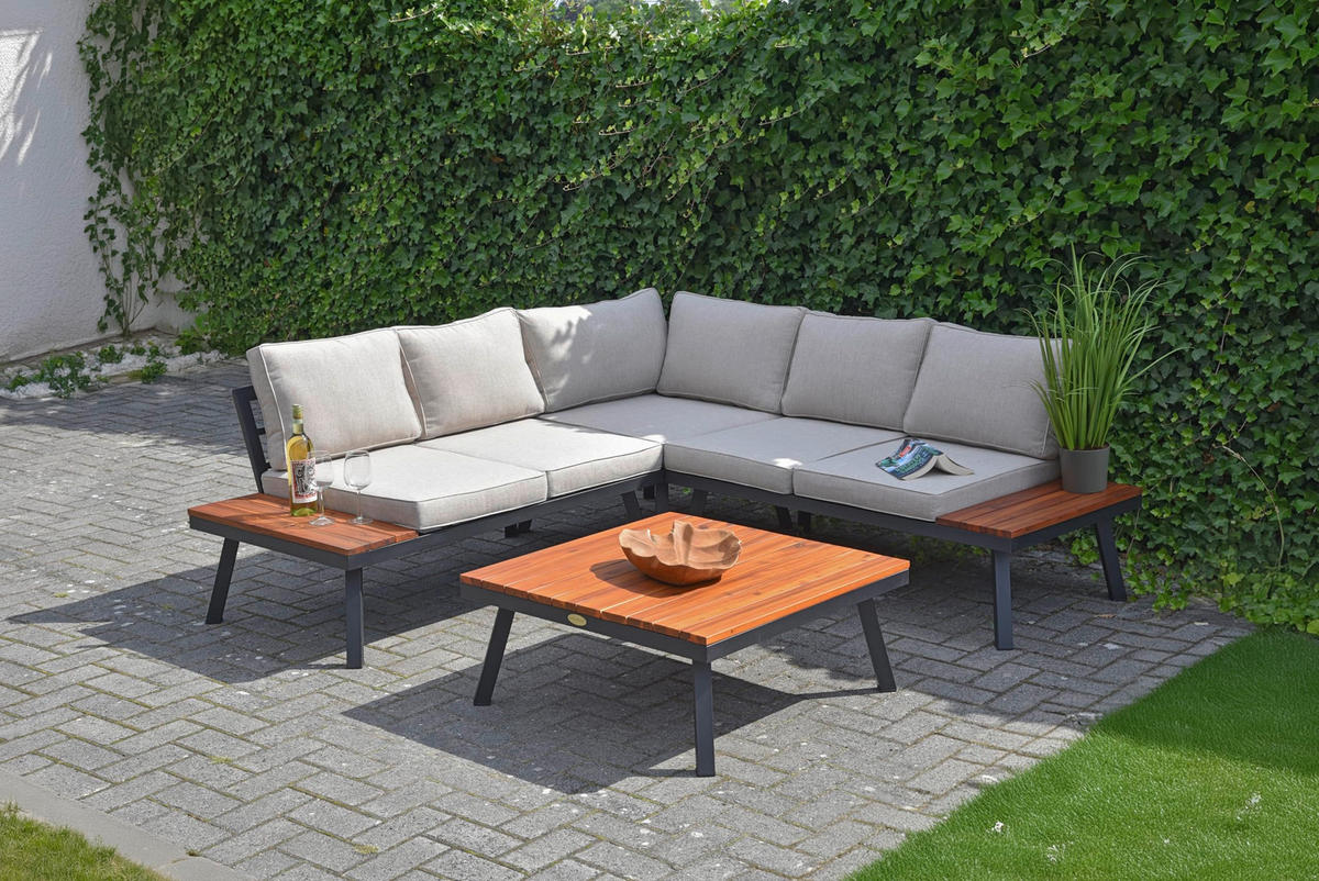 GARTENLOUNGESET Julie 4-teilig Beige Gartenmöbel - Beige, Holz - DELUKE