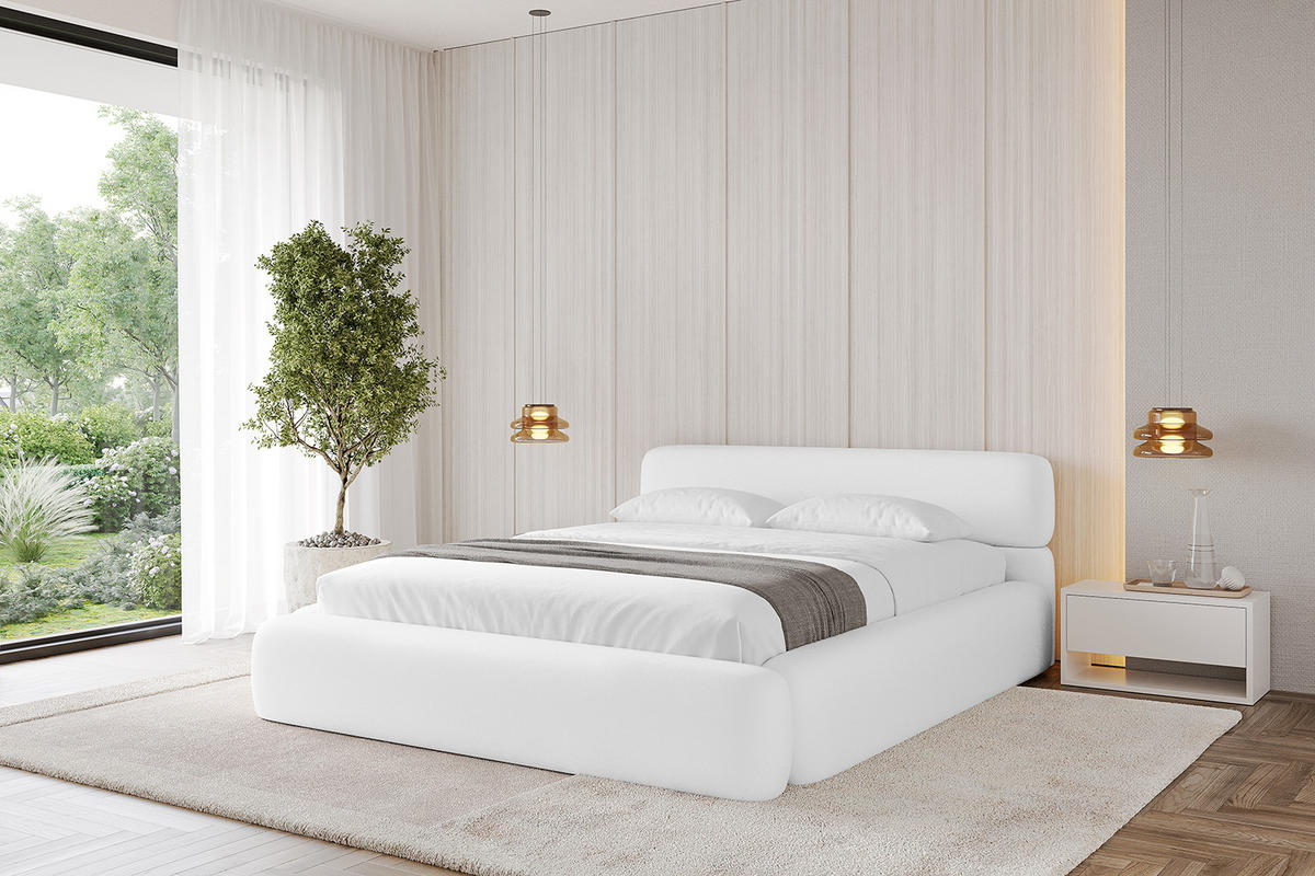 POLSTERBETT mit Bettkasten und Lattenrost, Boxbett ohne Matratze - ENORA-V1 180x200 Weiß Kunstleder - Weiß Hochglanz, Holzwerkstoff/Textil (180/200cm) - ALTDECOR