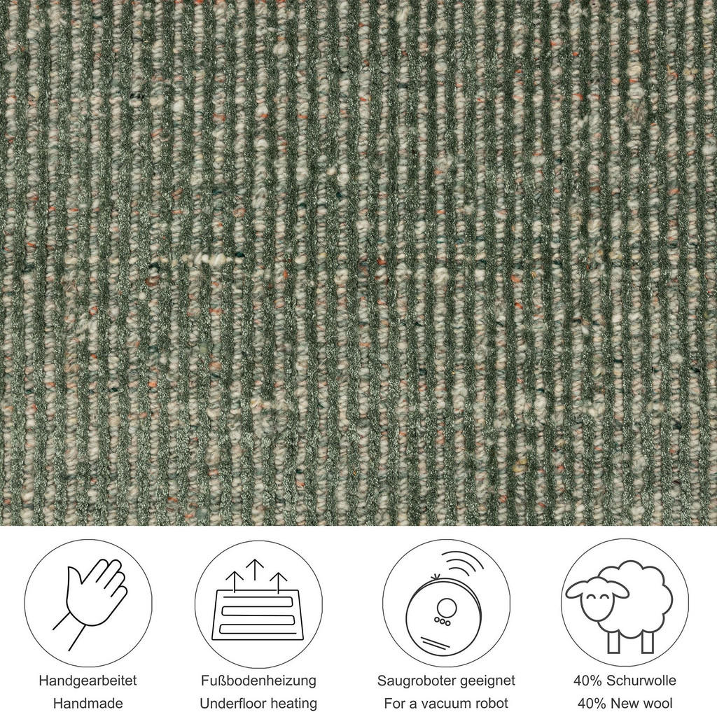 Thumbnail - Theko Handwebteppich, Grün, Textil, Uni, Rund, 150x150 cm, für Fußbodenheizung geeignet, Teppiche & Böden, Teppiche, Nat...