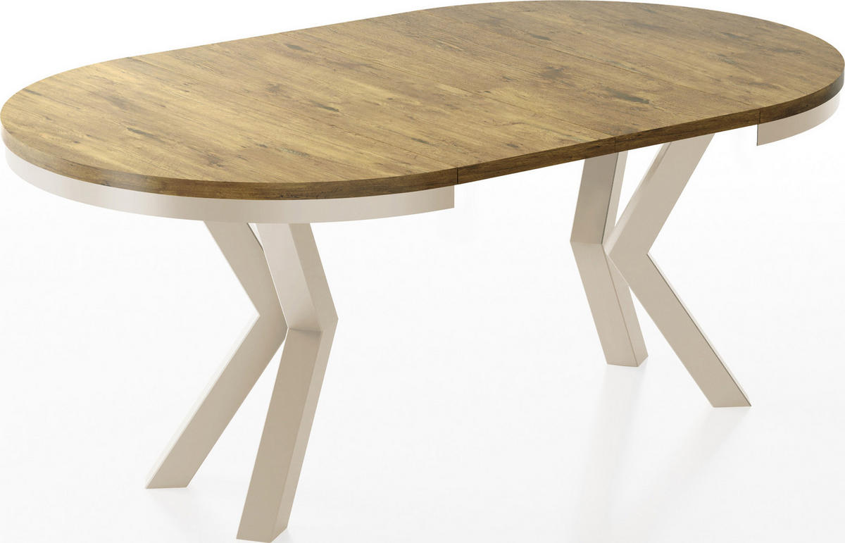 ESSTISCH Clara Beige Cashmere runder ausziehbarer, Lancelot Eiche 100-180/100/76 cm - Kaschmir/Eichefarben, Holzwerkstoff/Metall (100/100/76cm) - WFL GROUP