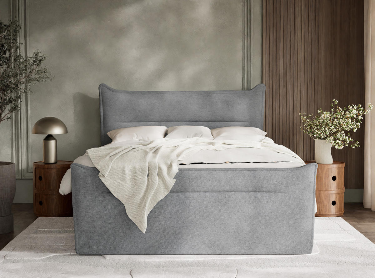 BOXSPRINGBETT Pelino 180/200 cm, in Grau, Bettkasten, Matratze, Topper - Schwarz/Grau, Holz/Holzwerkstoff (180/200cm) - Maison de Reve