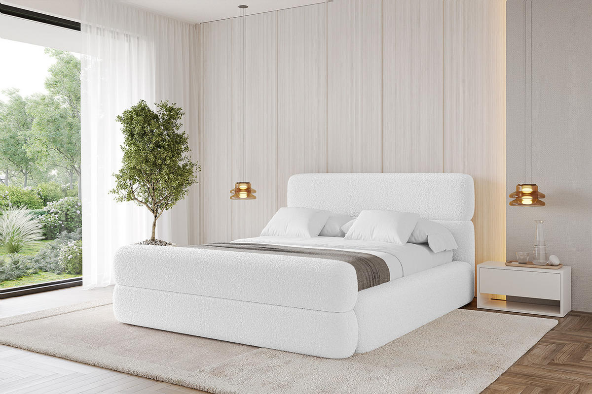 POLSTERBETT mit Bettkasten, Fußteil und Lattenrost, Boxbett mit Matratze H3/H4 - ENORA-Z 180x200 Weiß - Weiß, Holzwerkstoff/Textil (180/200cm) - ALTDECOR