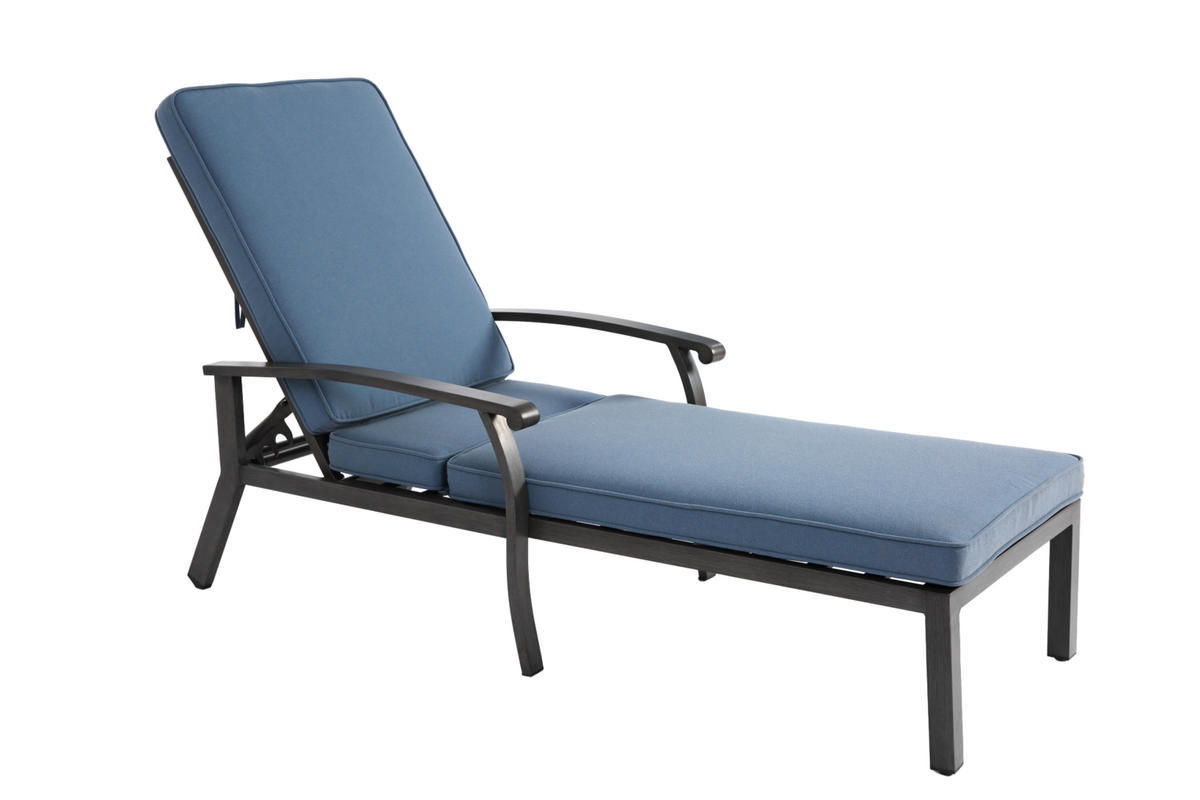 SONNENLIEGE aus Aluminium 204x58x100/30 cm Blau/Dunkelgrau mit 5-fach verstellbarer Rückenlehne und Kissen - Blau, Metall (58/100/204cm) - Modfu