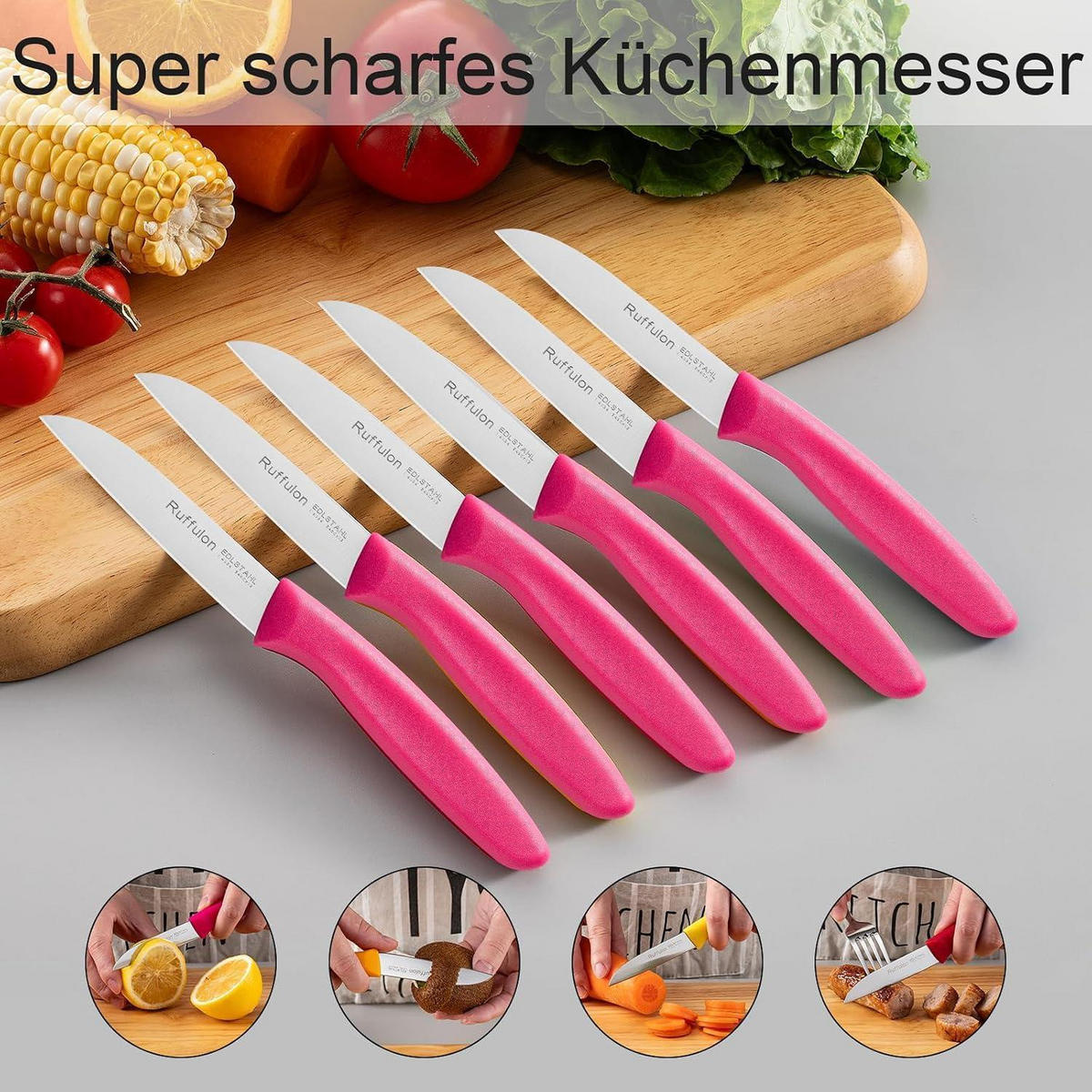 KÜCHENMESSER Set 6-teilig Rosa 3 Zoll - Rosa, Metall (19cm)