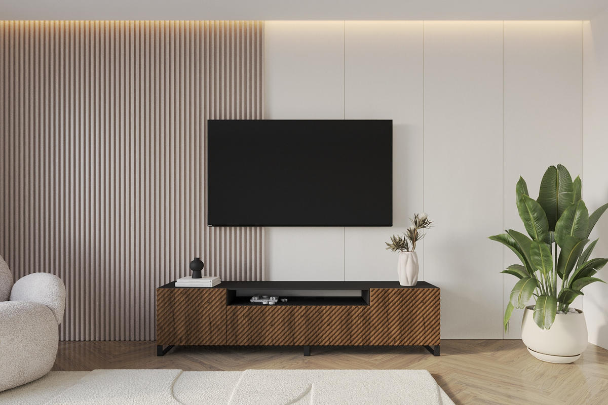 LOWBOARD ZENO-S 200x53x41 cm -Schwarz / Katania - Eiche Wotan/Schwarz, Holzwerkstoff (200/53/41cm) - ALTDECOR