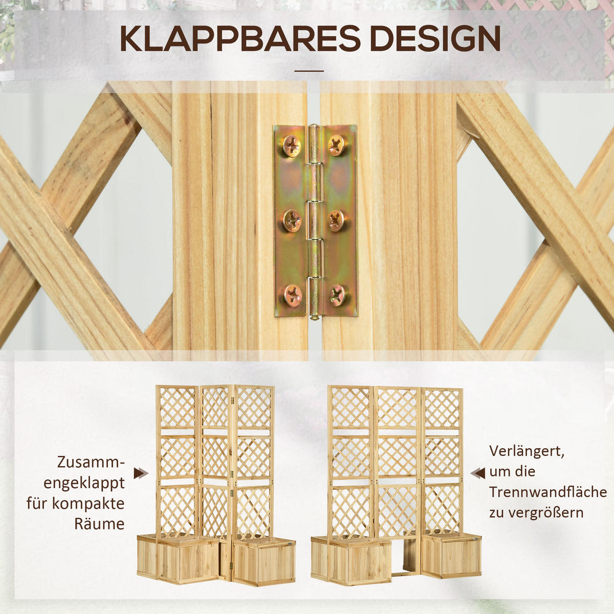 BLUMENKASTEN aus Holz 133x62x165cm in Natur mit klappbarem Spalier - Naturfarben, Holz (62/165/133cm) - Modfu