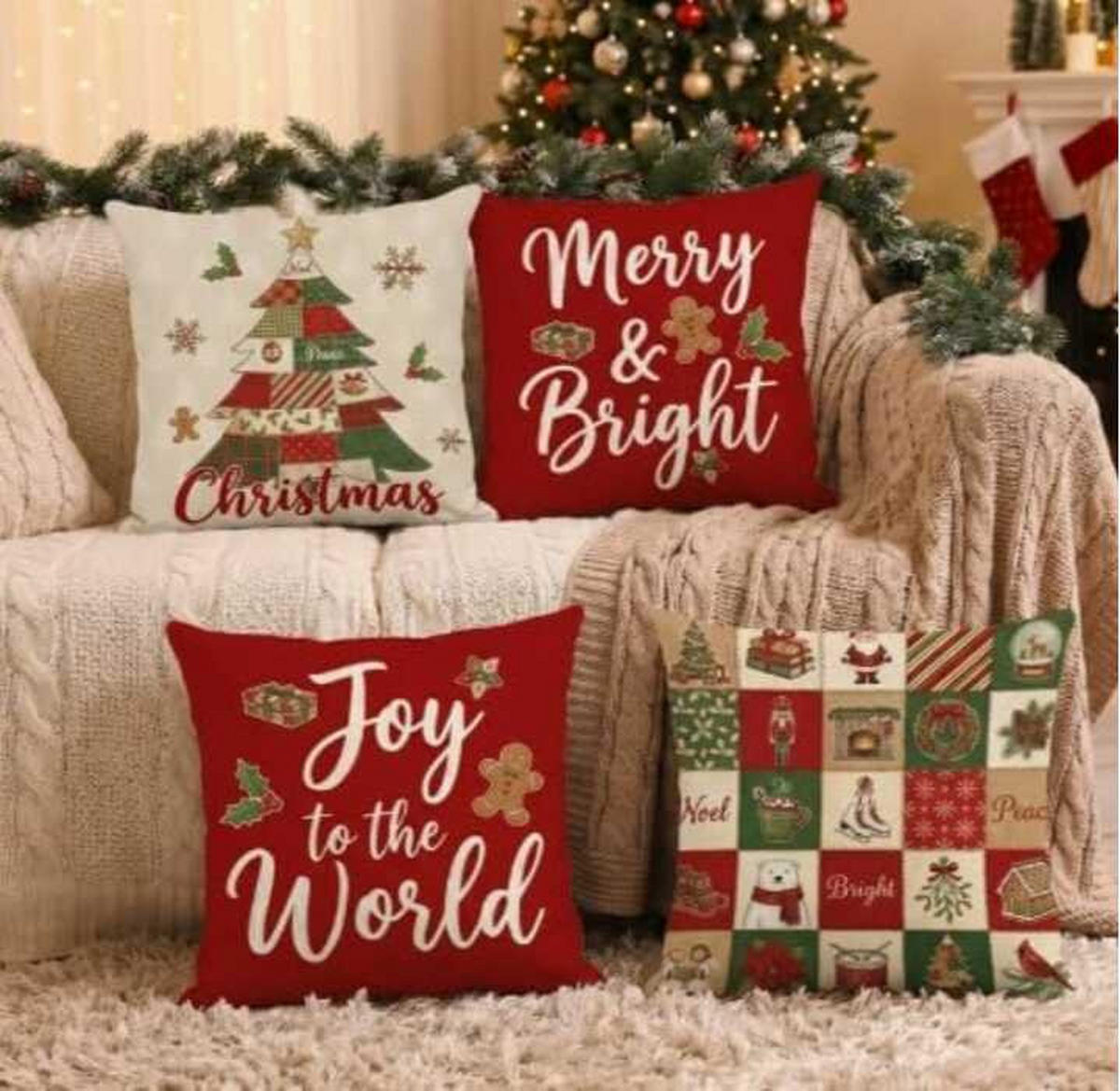 KISSENBEZUG – Weihnachtskissenbezug (Kissenfüllung nicht enthalten) – 45 x 45 cm – Multicolor(vier Stück) - Multicolor, Textil (45/45cm)