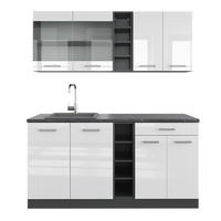SINGLEKÜCHE R-Line Weiß Hochglanz/Anthrazit 160 cm ohne AP - Weiß Hochglanz/Anthrazit, Holzwerkstoff (160/81.6/46cm) - Vicco