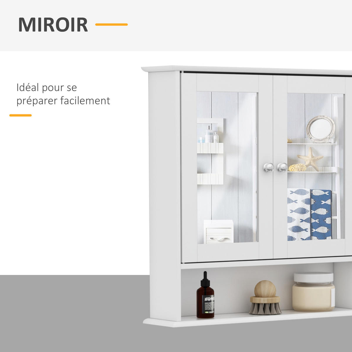 SPIEGELSCHRANK DE-15103 56/13/58 cm, verstellbares Regal Grau - Weiß, Holzwerkstoff (56/58/13cm) - ComfortXL