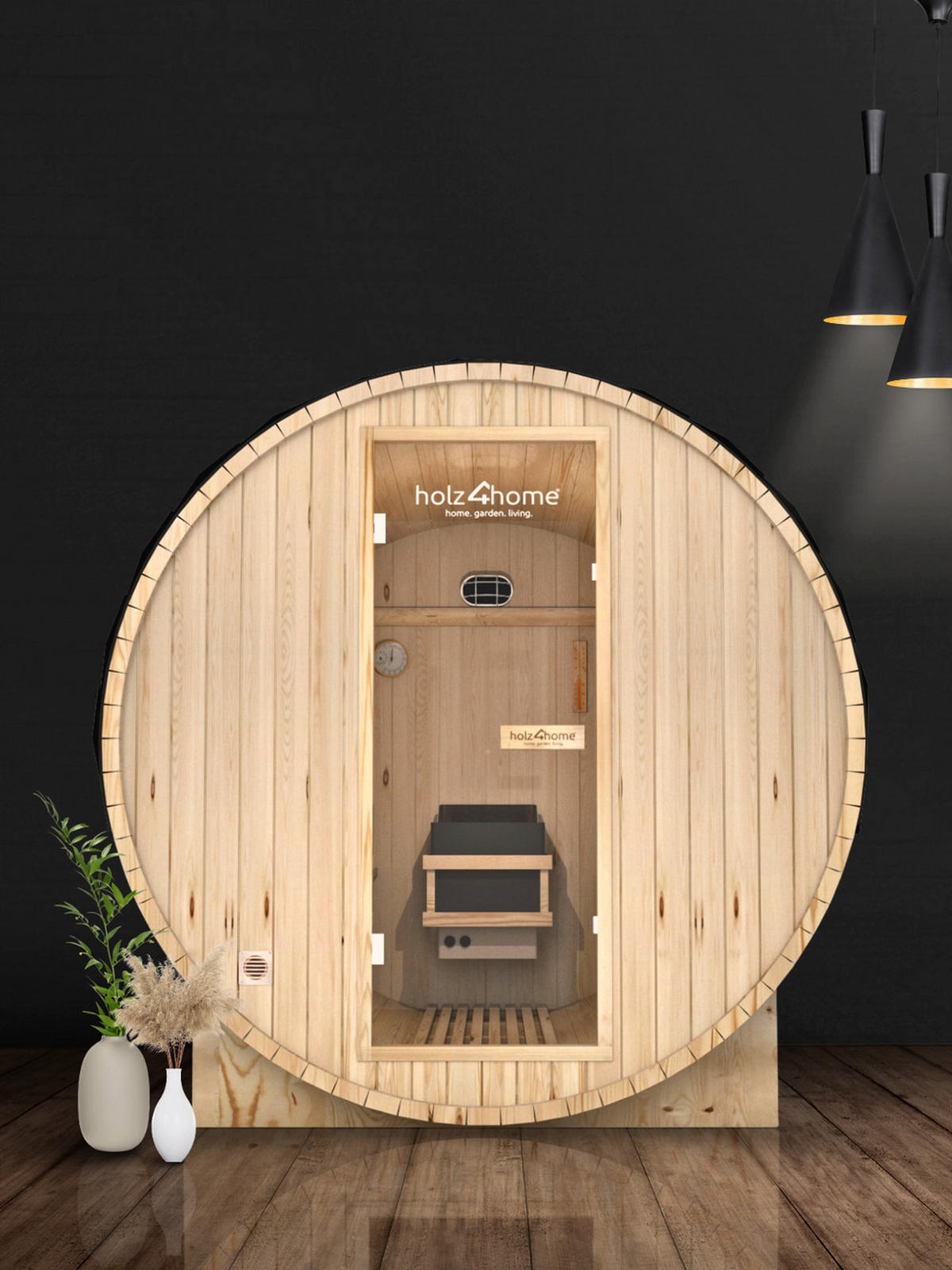 FASSSAUNA L Outdoorsauna für 4 Personen inkl. 6 kW Elektroofen - Naturfarben, Holz (180/190/180cm) - holz4home
