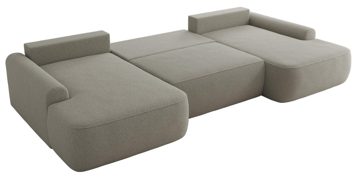 WOHNLANDSCHAFT CUBO U Hellgrau Boucle - Hellgrau/Schwarz, Kunststoff/Textil (370/100/187cm) - MKS