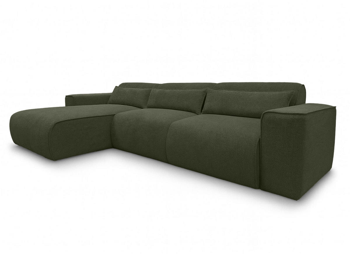 ECKSOFA L Form Ruyam Grün 310/165/78 cm – Schlaffunktion Links - Schwarz/Grün, Kunststoff/Textil (170/310cm) - AX Living