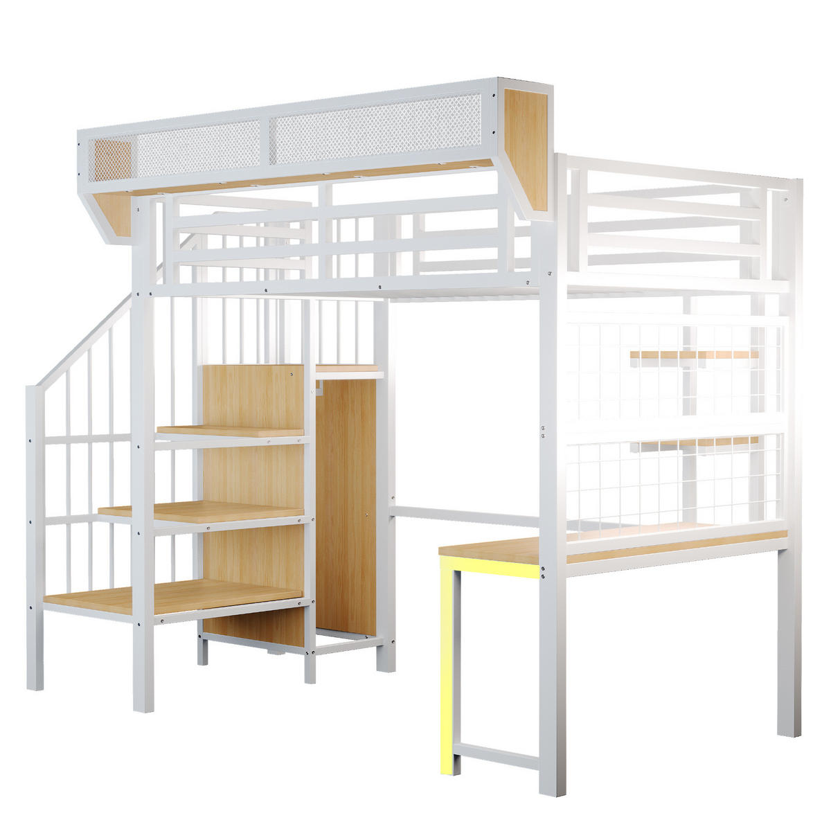 BÍLÁ kovová patrová postel (90/200 cm) s psacím stolem a úložným prostorem - bílá, kompozitní dřevo (90/200cm) - OKWISH