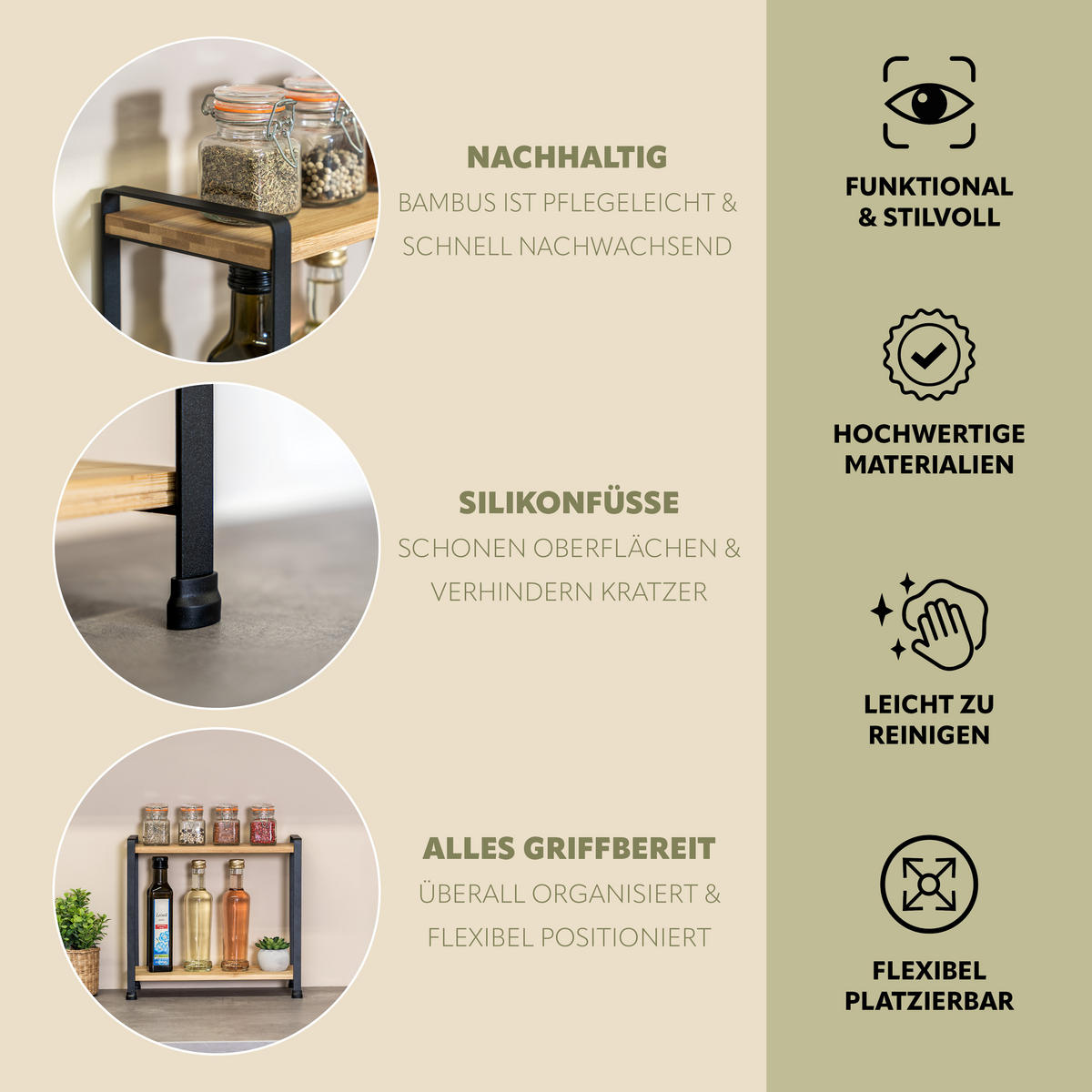 GEWÜRZREGAL Bambus/Metall schwarz - Schwarz, Holz (33/30.5/14.5cm) - eluno