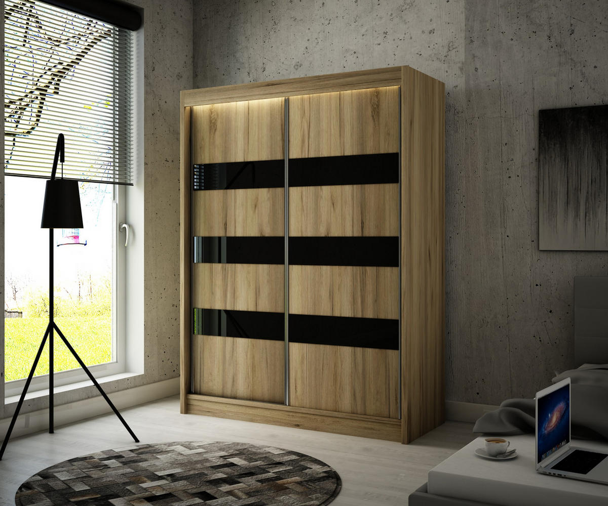 KLEIDERSCHRANK SOLTI mit LED - 120 cm - Braun|Schwarz - Schwarz/Braun, Holzwerkstoff (120/215/61cm) - ALTDECOR