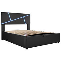 STAURAUMBETT 90/200 cm DE-02579, mit LED-Lichtleisten und Hydraulik, in Schwarz - Schwarz, Metall (140/200cm) - ComfortXL