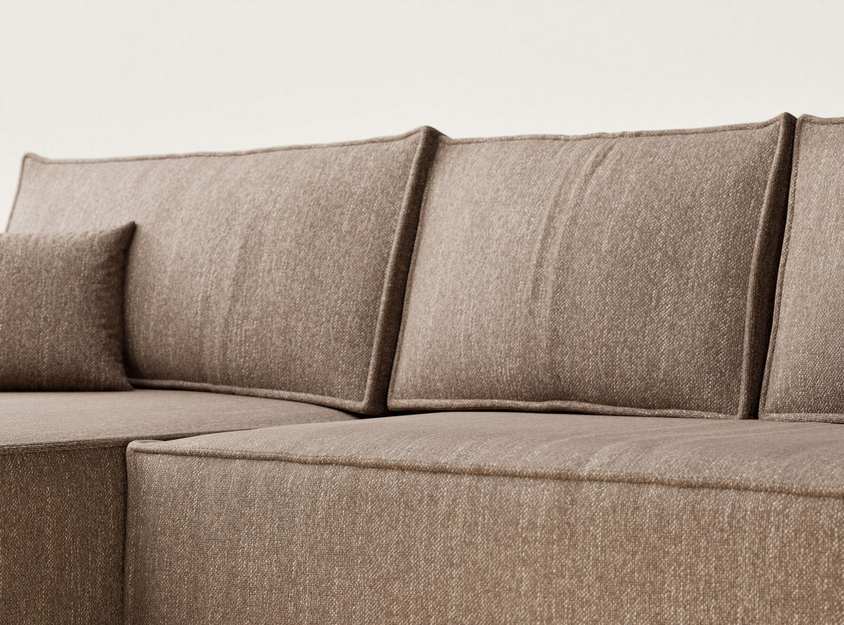 ECKSOFA MIT SCHLAFFUNKTION Maze Hellbraun Webstoff - Hellbraun/Schwarz, Holz/Holzwerkstoff (294/185cm) - Maison de Reve