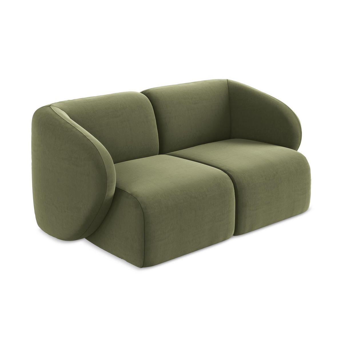 2-SITZER-SOFA Samt Stoff Grün - Schwarz/Olivgrün, Holzwerkstoff/Kunststoff (174/75/94cm) - LaMiaSofa