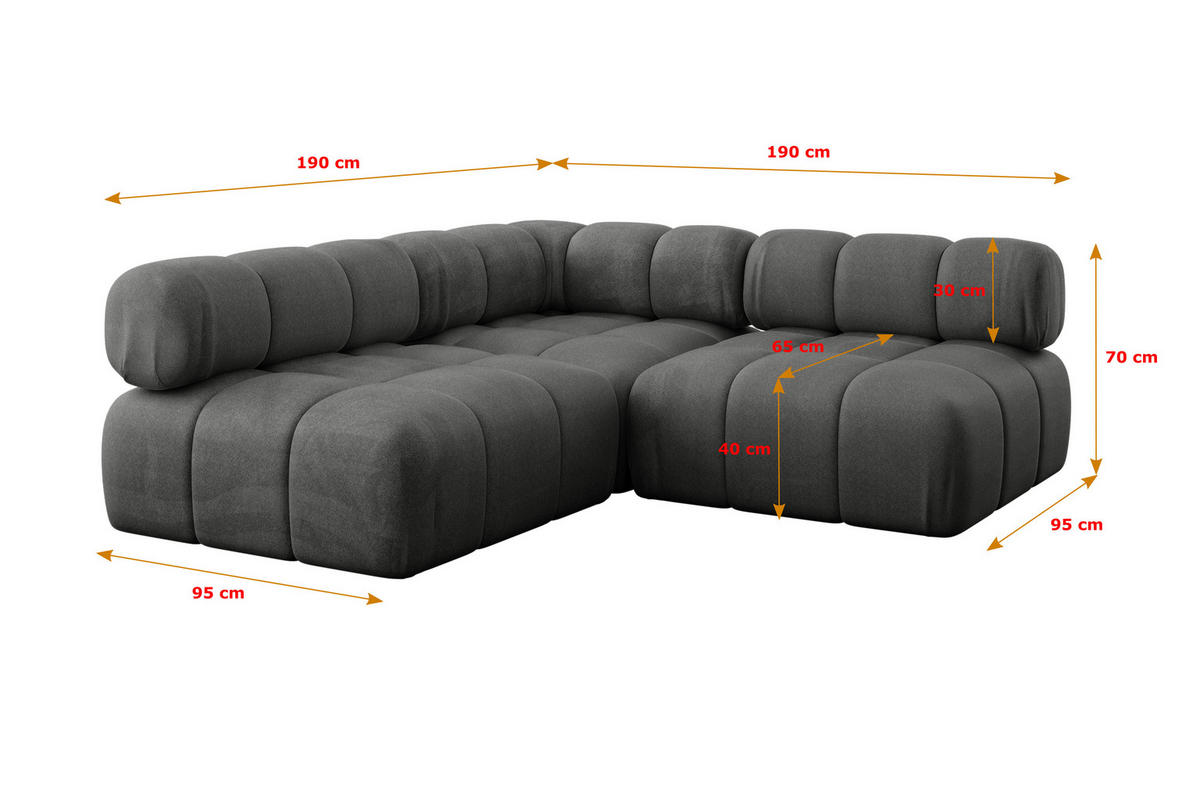 ECKSOFA modulares Sofa Samaro-L1 - 190x190x70 cm Dunkelgrau Velours - Dunkelgrau, Holzwerkstoff/Textil (190/190cm) - ALTDECOR