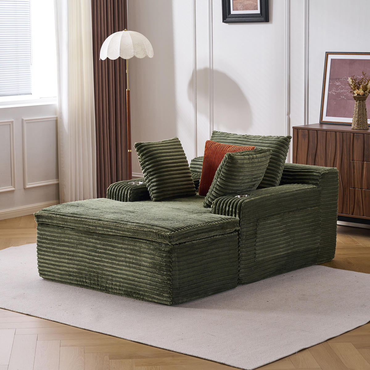 KLAPPSOFA mit 2-in-1-Funktionskissen, Cordstoff - Grün - Grün, Textil (113/63/164cm) - KOMHTOM