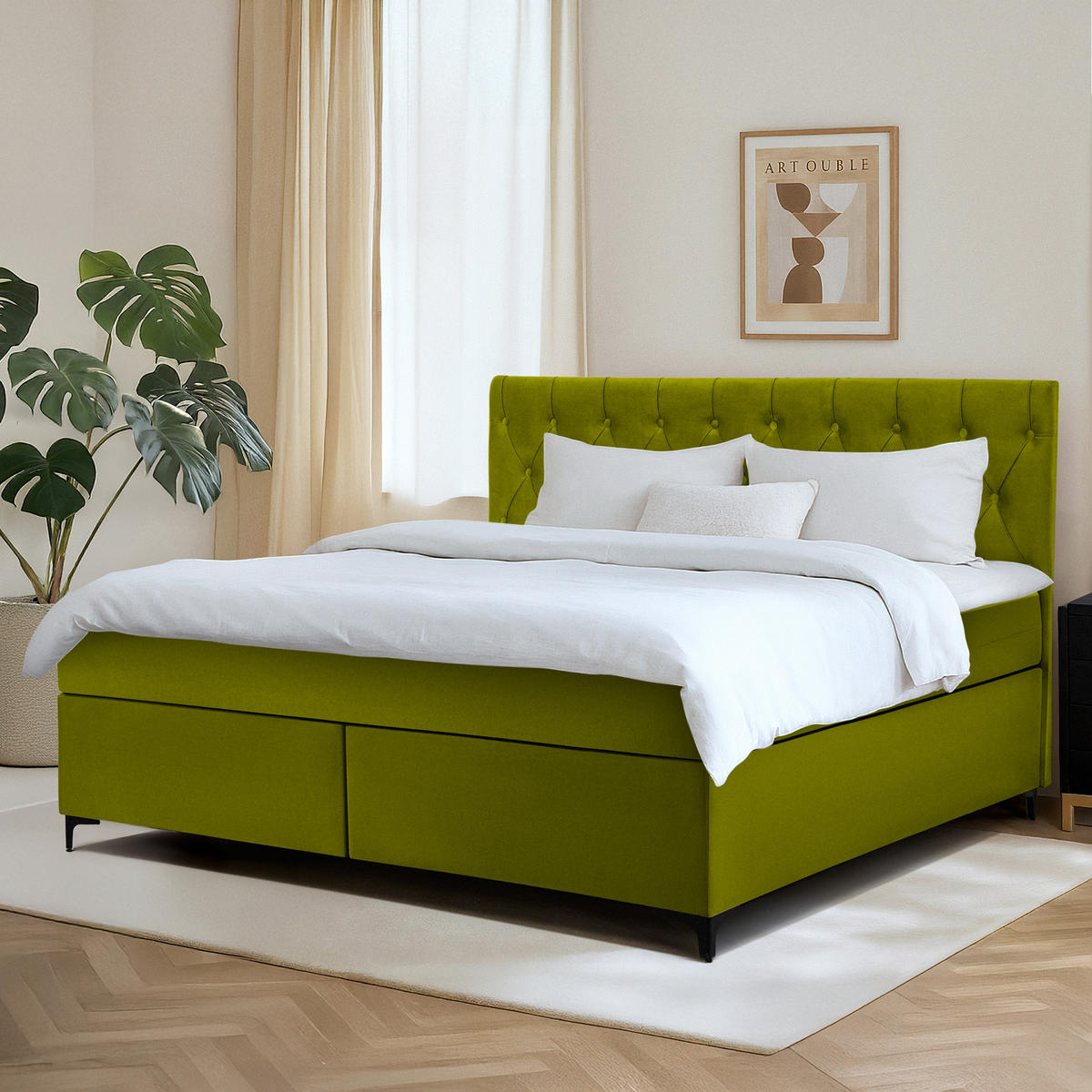 POLSTERBETT ARDEA, Oliv - Schwarz/Olivgrün, Holz/Holzwerkstoff (180/200cm) - KONSIMO®