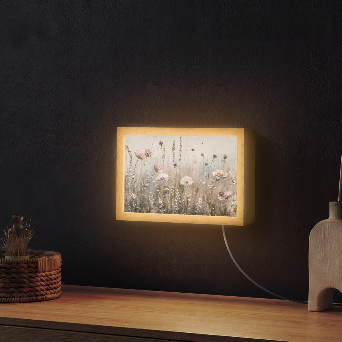 NÁSTĚNNÁ LAMPA Květiny - růžová - moderní - béžová 30x20 cm - starorůžová, kompozitní dřevo (30/20/8cm) - OnlyWow