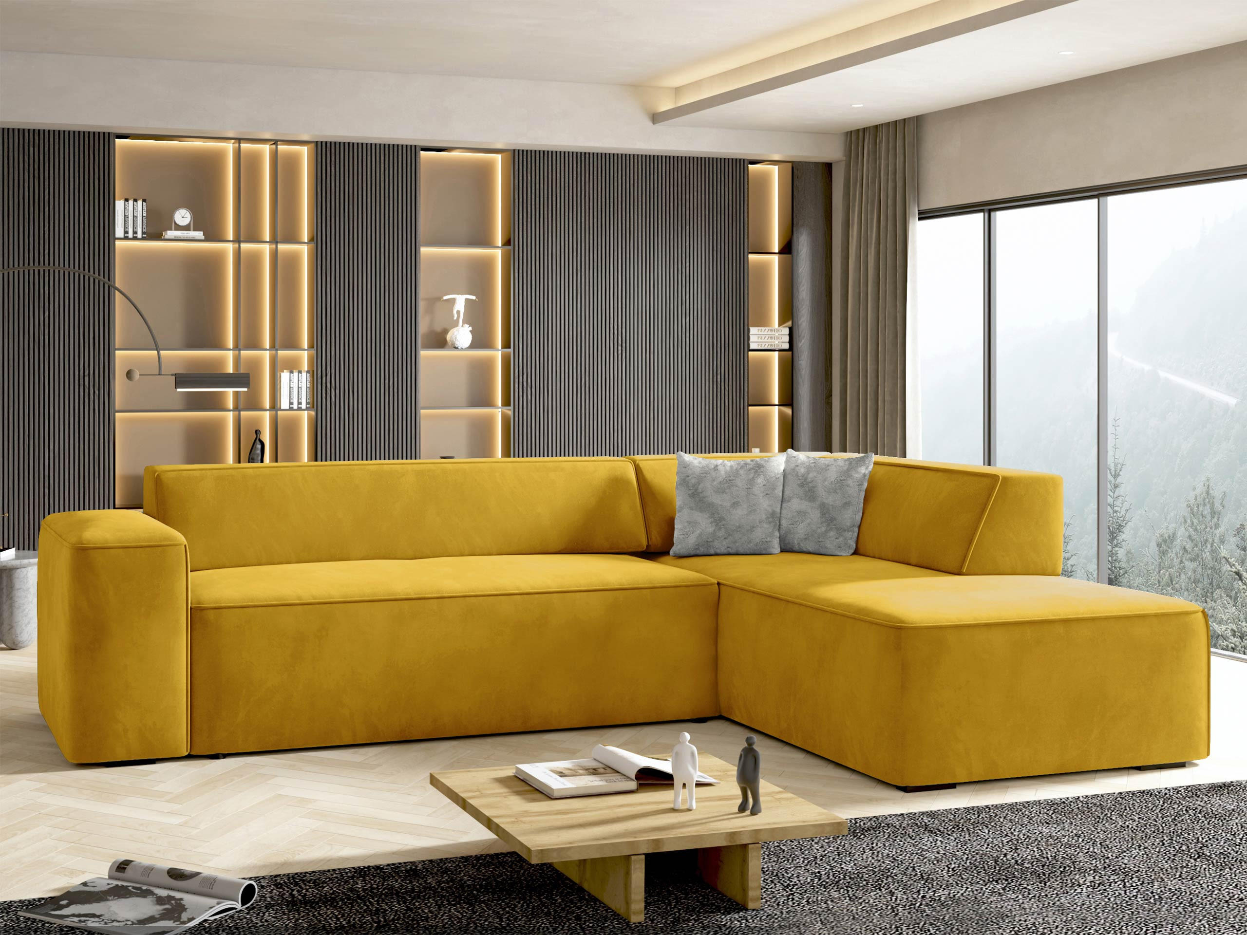 ECKSOFA Lordin Premium, Seite: Rechts - Gelb, Holz/Textil (267/205cm) - MIRJAN24