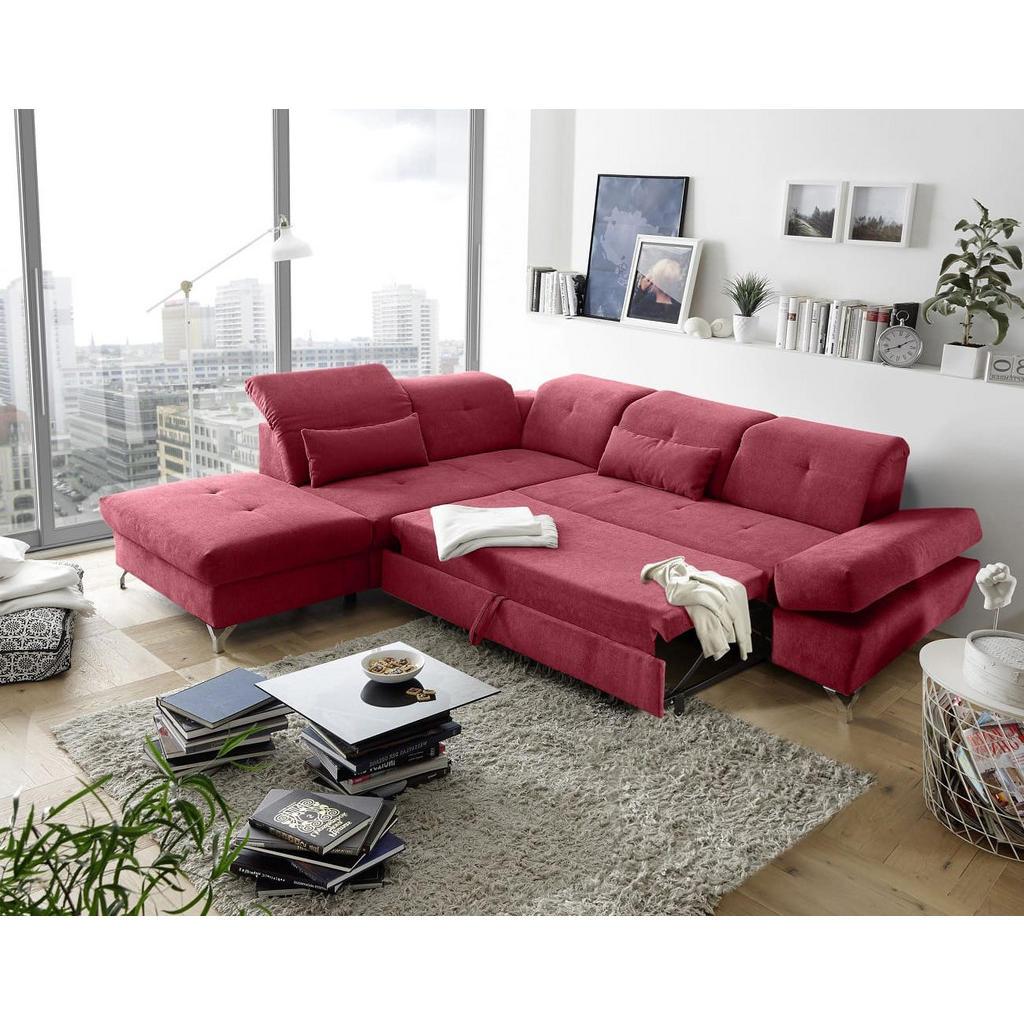 Thumbnail - ed exciting design Ecksofa, Rot, Textil, Mode, 5-Sitzer, Ottomane links,L-Form, 275x245 cm, Wohnzimmer, Sofas & Couches,...
