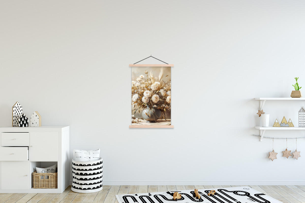 POSTER Blumen - Vase - Stilleben - Beige 60x90 cm - Creme, Textil (60/90/0.15cm) - MuchoWow