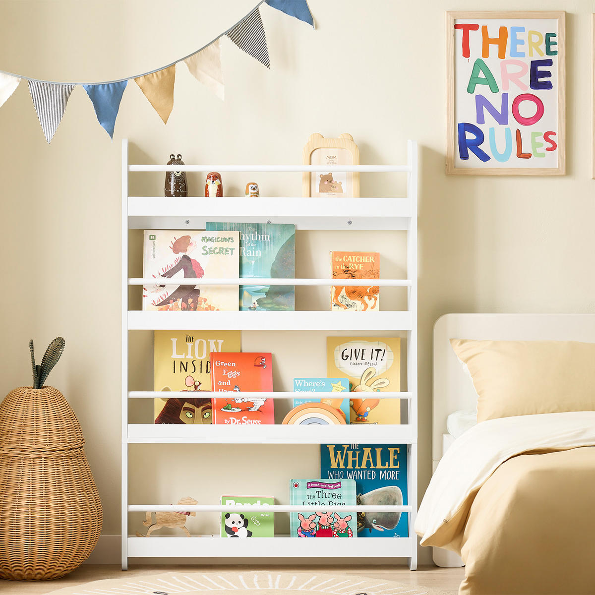 OTROŠKA KNJIŽNA POLICA s 4 policami Bela 80x12x118cm Minimalističen - bela, leseni material (12/118/80cm) - SoBuy