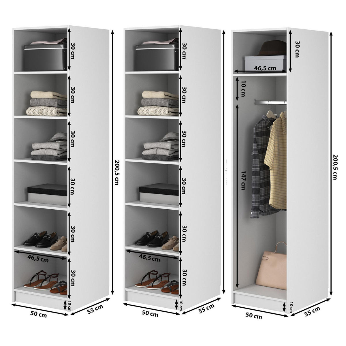 KLEIDERSCHRANK Moonir Weiß 150 cm - Goldfarben/Weiß, Holzwerkstoff/Metall (150/200.5/57cm) - Selsey