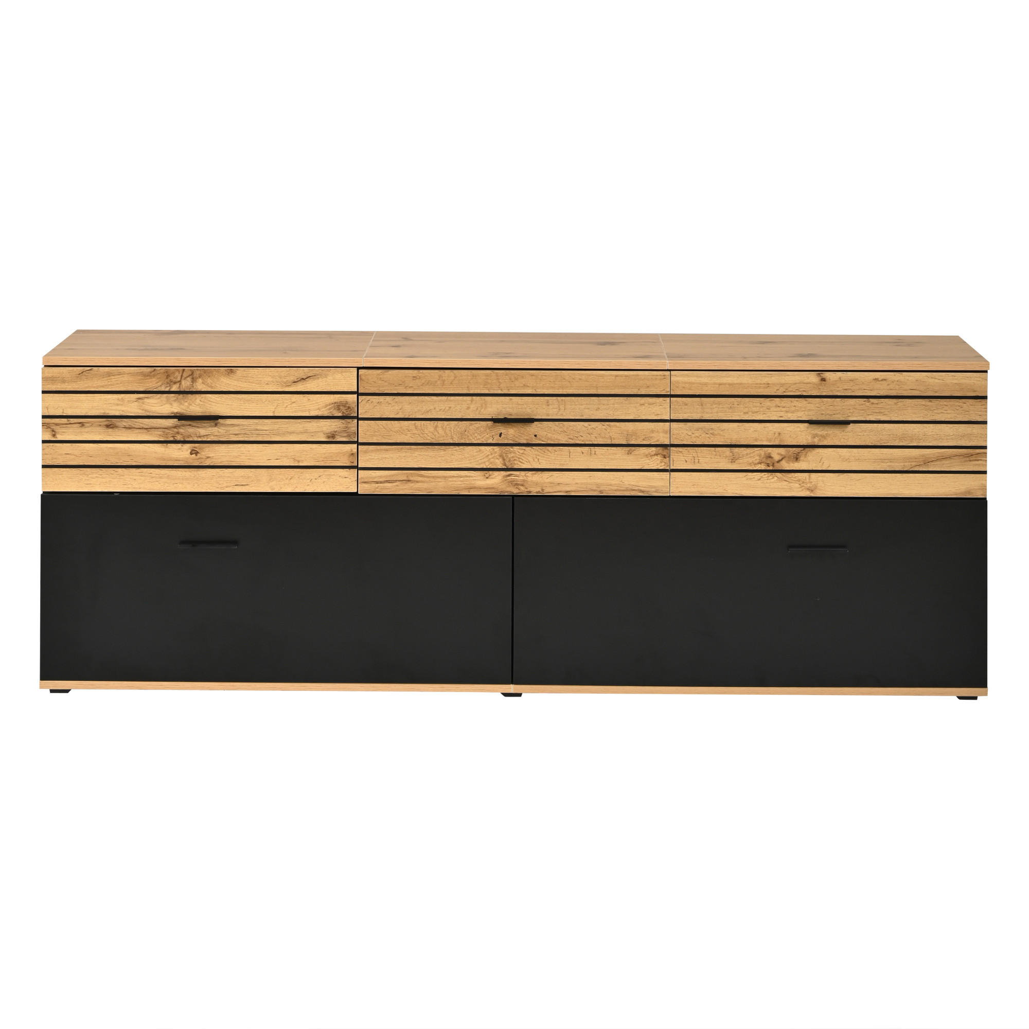 TV-SCHRANK 168/38/59 cm Holzoptik/Schwarz mit 3 Schubladen und 2 Türen - Schwarz, Holzwerkstoff (168/59/38cm) - Oxeza