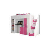 HOCHBETT mit Schreibtisch 90/200 cm - Pink/Weiß, Holz (90/200cm) - Abiks Möbel