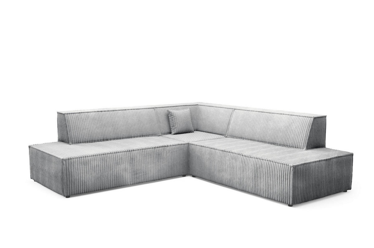 ECKSOFA TESSO II R-S Grau Kordstoff mit Schlaffunktion - Grau, Holz (254/254cm) - MASSENO
