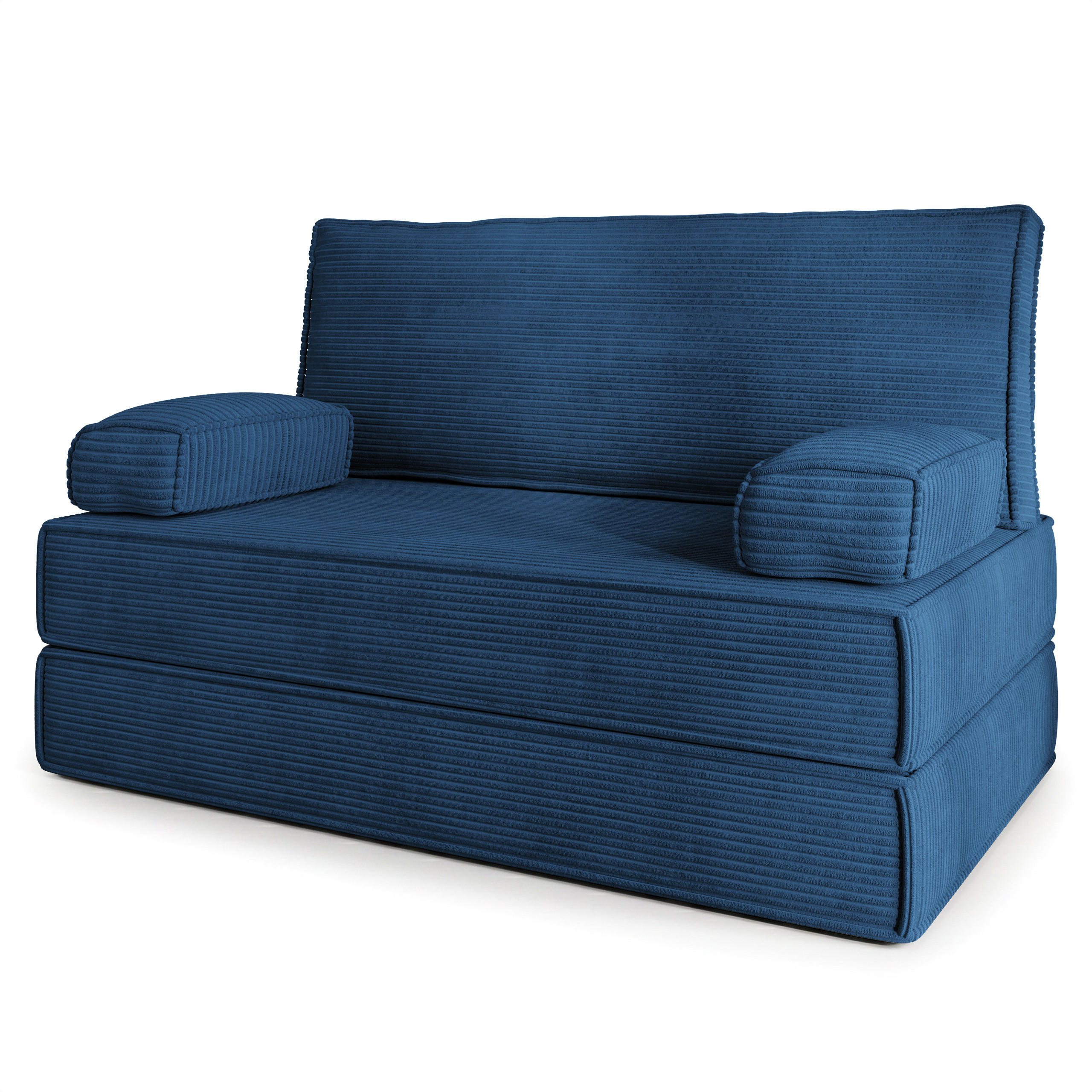 BETTSOFA LADIA aus Schaumstoff Kordstoff Blau Schlaffunktion - Blau, Textil (140/86/60cm) - MASSENO