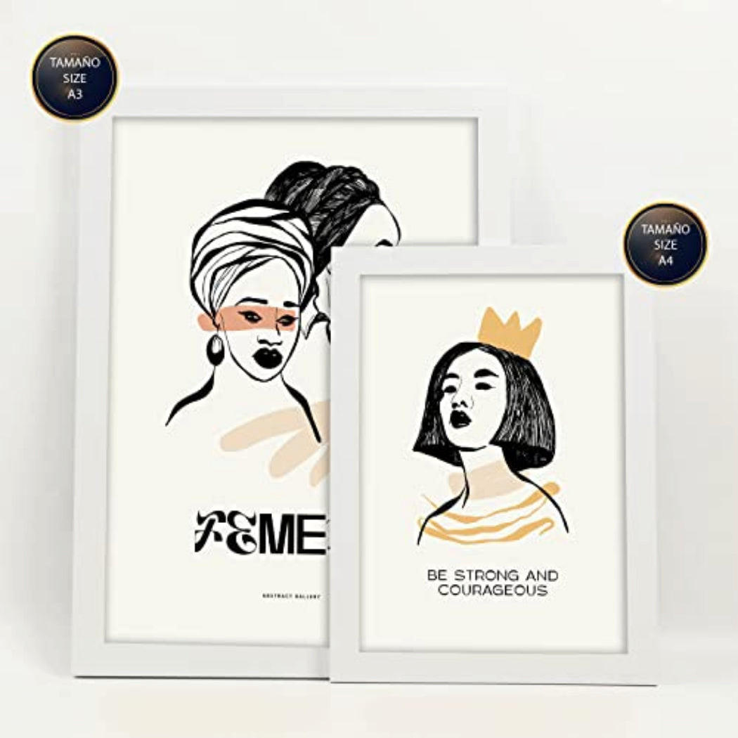 POSTER Set Mit 6 In Schwarzer Tinte Weiblichkeit Kunstdrucke Im Skizzenstil Für Innenarchitektur A3 & A4 Weißer Rahmen - Weiß, Papier (29/3cm) - Nacnic