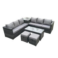 GARTENMÖBELSET mit Couchtisch Polyrattan 6-Sitzer - Dunkelgrau/Grau, Glas/Kunststoff - Fimous